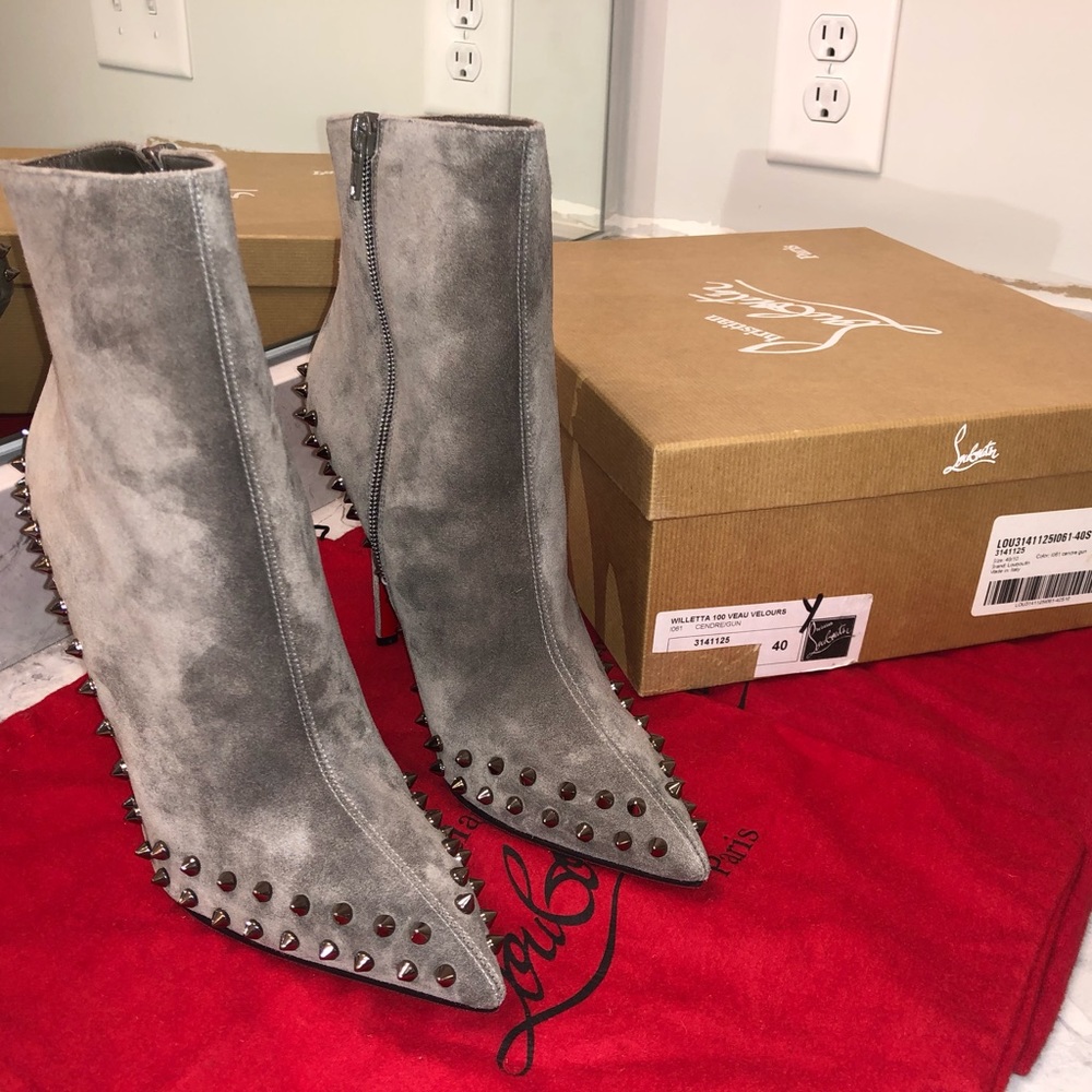 Christian Louboutin Willetta Grey Spike Booties 40